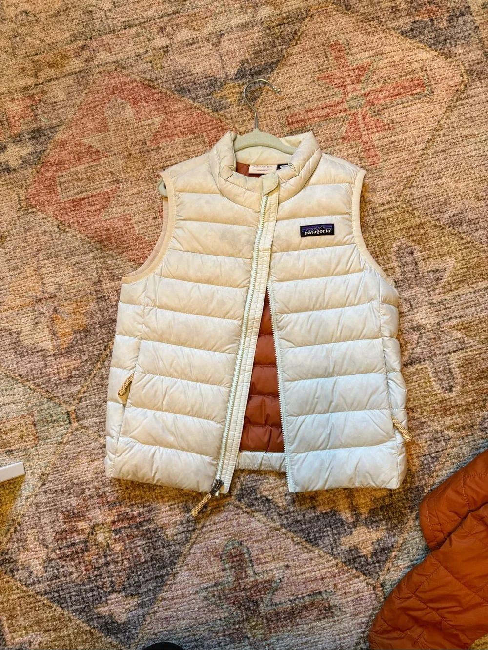 Patagonia Kids Light Mint Quilted Down Vest with Coral Lining